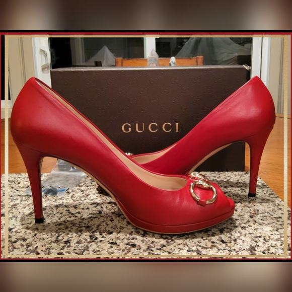Gucci Nappa Leather "Charlotte" Heels in Tabasco Red - Picture 5 of 13